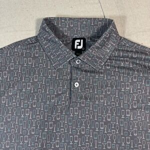 FootJoy Polo Mens L Gray Cocktail Glass Print Short Sleeve Golf Shirt Stretch